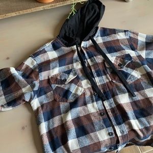 Long sleeve flannel shirt with hoodie